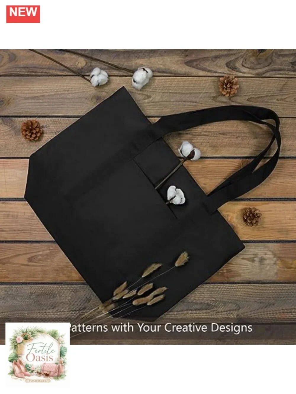 Canvas Tote Bag with Pocket, Top Zipper, Reusable Grocery Shopping Bag